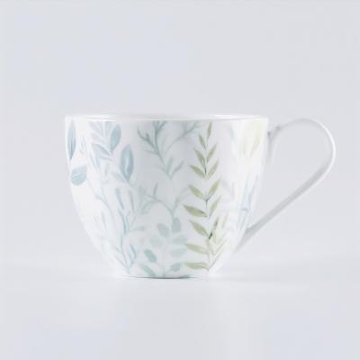 China Viable Wholesale White Fine Bone China Mugs Coffee Mug and Floral Tea Cup for sale