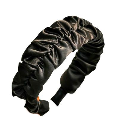 China European and American High-grade Temperament Tone Satin Fold Hair Band Retro New Style Wide-edge Hairpin for sale