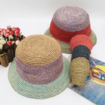 China Female Foldable Sun Proof Fisherman Hat Natural Handmade Crochet Dobby Raffia for sale