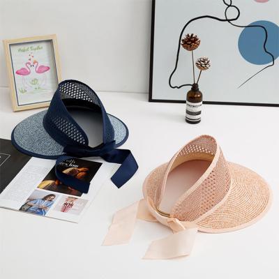 China Women Empty Summer Dobby Top Hat Wild Shopping Travels On The Beach Big Eaves Sun Foldable Straw Hat for sale