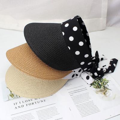 China Dobby Top Hat Women Summer All-match Polka Dot Bow Knot Travel Sunscreen Empty Parasol No Sun Top Hat for sale