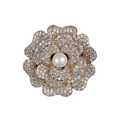 China European and American Zircon Brooch Fashion Camellia Brooch Fashion Pearl Brooch Temperament for sale