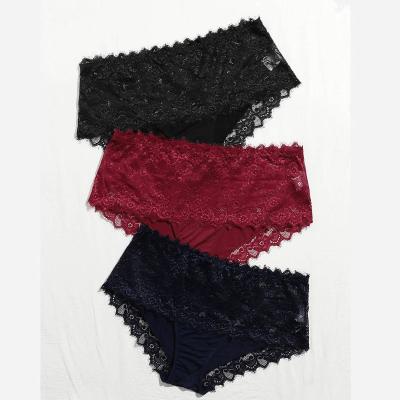 China 3PCS Breathable Sexy Hot Female Ice Silk Seamless Elastic Lace Underwear Elastic Lace Briefs Women Panties for sale