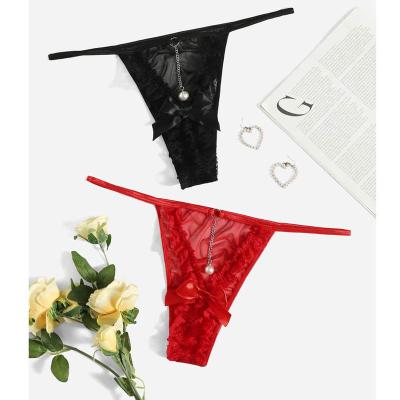 China Good Elasticity Women's Butterfly Embroidery G-String Sexy Panties Fancy T-back Underwear 2PCS for sale