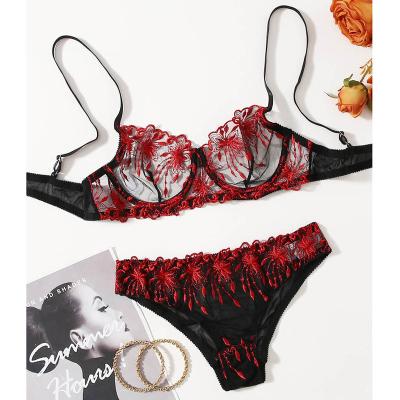 China Fashion 2PCS QUICK DRY Underwear Set Women Classic Embroidery Lace Gathered Sexy Lingerie for sale