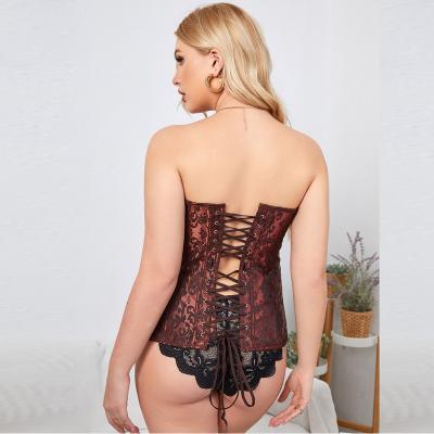 China New sexy mature ladies plus size one piece tight fitting one piece thong lace up embroidered Eroticism lingerie set for sale