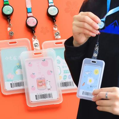 China Preppy Style Retractable ID Badge Holder PP Waterproof Plastic ID Card Holders With Lanyard for sale