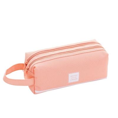 China Large Capacity Zipper Pencil Case School Supplies Girls Pencil Case Pink Large Capacity Double Zipper Canvas Girls Pencil Case for sale