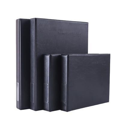 China Huahang NATIONAL Black Leather Cover Multi Pockets Business Name Card Holder Ring Binder Filing Folder for sale