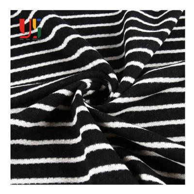 China Polyester Anti Static Cotton Yarn Dyed Black And White French Terry Spandex Stripe Fabric for sale