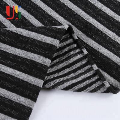 China Anti Static Yarn Dyed French Terry Spandex Blend Knitted Black White Stripe Fleece Fabric For Sweater for sale