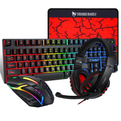 China For Gaming Wholesale 4 in 1 Mechanical Gaming Keyboard Mouse Kit USB LED Backlight Headset Cable Mouse Pad Combo Computer Led for sale