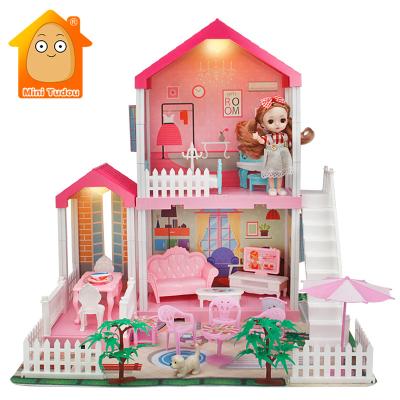 China DIY Building Doll House Miniatures Push Doll House Building DIY Toys Doll House Furniture Toys Doll House Princess House For Girls for sale