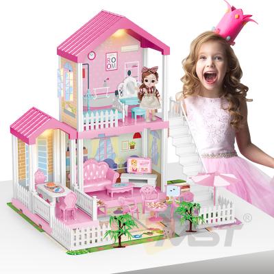 China Furniture House Dolls Amazon Hot Sale Girls Play Furniture Dollhouses DIY Pretend Play Toys Building Dream Toys Dollhouse With Lights for sale