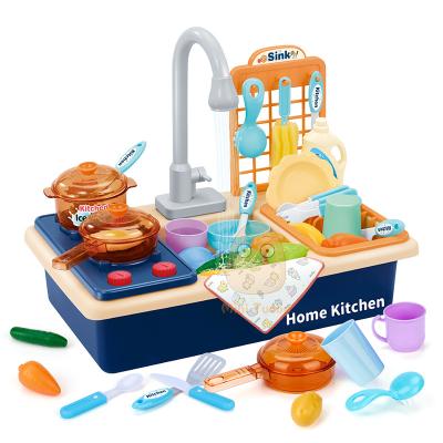 China Plastic STD Simulation Kitchen Sink Toys Play Kitchens Dishwasher Set Toy Automatic Running Water Kitchen Toy For Kids for sale