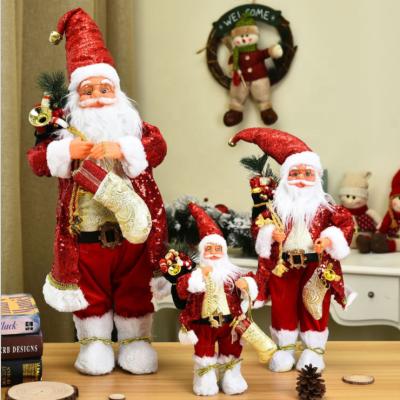 China Red Christmas Santa Claus Doll Plush Christmas Decorations Festival Sequin Santa Christmas Toys Doll New Year Gift Decoration for sale