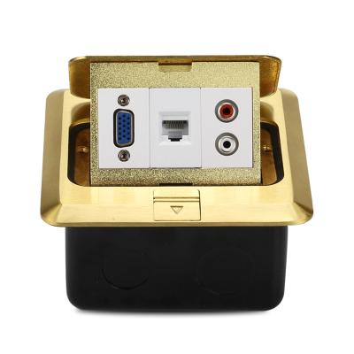 China VGA RJ45 Audio Multimedia Combination Pop Up Brass Floor Sockets Ground Outlet Box Waterproof for sale