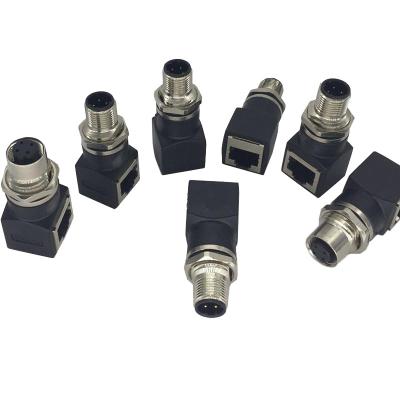 China Ethernet RJ45 Plug To M12  4 Core Male or Female Connector Adapter for sale