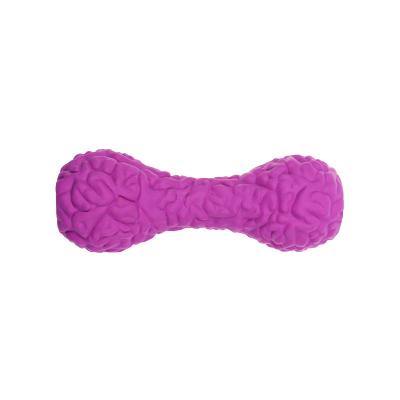 China Custom Stocked LOGO Dumbbell Treat Dispenser Natural Rubber Dog Toys Strong Chew Toy Dog Chew 2022 for sale