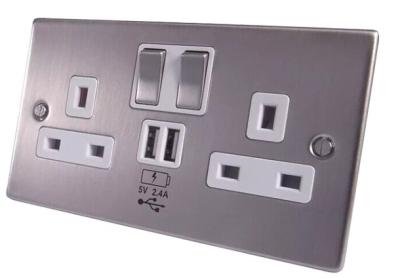 China Double Power Wall USB Charging Socket For Mobile Phone Ul94v 0 Flammability Rating for sale