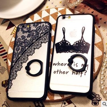 China Personality Black Lace Cell Phones Covers Cases Painted With Stand Holder IPhone 6 for sale