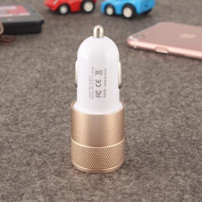 China Small Steel Car Phone Charging Plug 2.1 A Aluminum With Dual USB Ports for sale