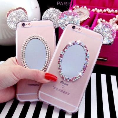 China Crystal Bling Cell Phones Covers Cases With  Mirror Mickey Ear IPhone 7 / Plus for sale