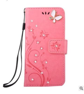 China IPHONE6S PU leather butterfly flowers diamond phone case for iPhone 8 for sale