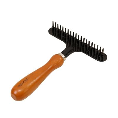 China Wooden Handle T-Shape Dog Pets Cat Stainless Steel Dense Needle Comb Multifunctional Viable Rake Brush Hair Care Throwing Grooming Tool for sale