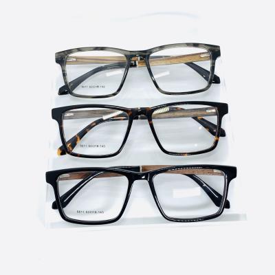 China Comfortable Hot Sale Acetate Wood Splicing Rectangular Men's Lightweight Eyeglasses Frame for sale