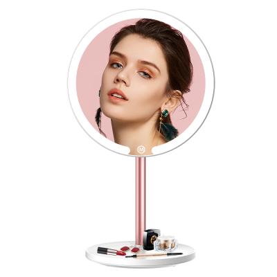 China Fashion Lighted Women Plastic Portable Custom Logo Led Table Desk Make Up Vanity Magnetic 2 In 1 Compact Design Makeup Mirror for sale