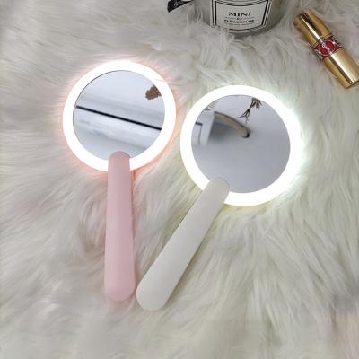 China Custom Logo Lighted Magnifying Compact Pocket Hand Heldhold Led Makeup Cosmetic Mirror With Led Light for sale