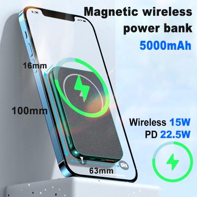 China Mini PowerBank PD22.5W QC3.0 5000mah 10000mAh Magnetic Wireless Charging Portable Mobile Banks Mini Fast Charging Support for sale