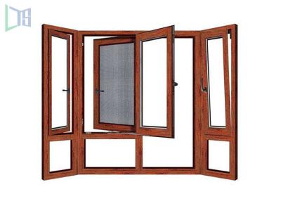 China Wooden Color Swing Open style Aluminum Hinged Window With Fly Screen for sale