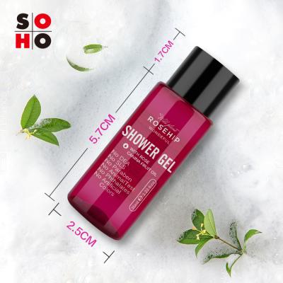 China Moisturizing Body Wash Hotel Spa 35ml Bottle OEM Natural Organic Vegan Customized Rosehip Oil Private Label Moisturizing Bath Shower Gel for sale