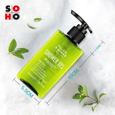 China Moisturizing Baobab Fruit Body Wash Hotel Spa 200ml Bottle Organic Natural Vegan Private Label Customized Moisturizing Shower Gel OEM for sale