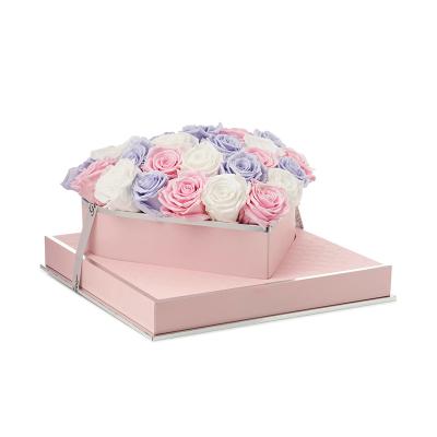 China Handmade wholesale custom logo high quality velvet rose heart and round shaped flower wrapping paper box for preserved roses for sale