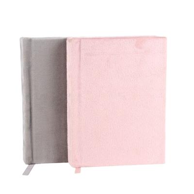 China End Printed Custom Gold Logo Design Libretas Personalized Hign Blush Pink Gray Ivory Velvet Journal Notebook Planner With Ribbon for sale