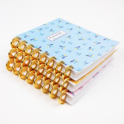 China Wholesale Custom Blue 2022 Planner Printed Ring Binding Mushroom Buckle Book Golden Logo Shrink Envelope Cover Disc Limit Notebook Luxury Diy for sale