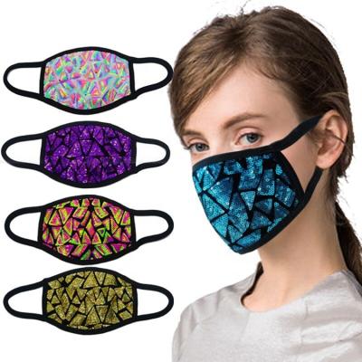 China Eco-friendly Party Fashion Decorative Sequin Face Covers Outdoor Reusable Washable Cotton Dust Maskes For Adults for sale