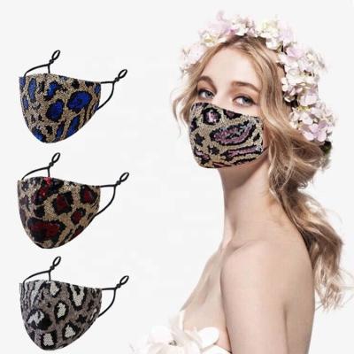 China Hot sale 2020 new sale party use leopard design factory sequined facemask wholesale cheap Christmas decoration fashion dust maskes for adults for sale