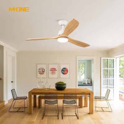 China Modern Zhongshan Factory OEM 52'' 3 Solid Wood Blades All Copper Motor Led Ac Dc Remote Control Ceiling Fan With Lamps for sale