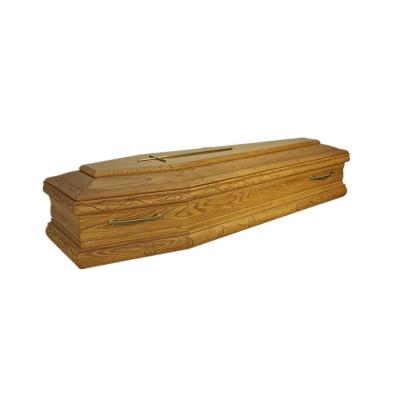 China Hot Product European Export Wooden Funeral Accessories Long Top Style Coffin Box for sale