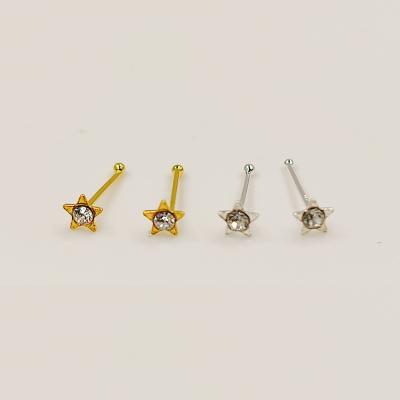 China FASHIONABLE 925 Sterling Sliver Nose Bone With Star Gold Plated Nose Pin Nariz Piercing Jewelry for sale