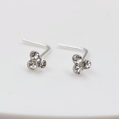 China TRENDY 925 Sterling Silver L shape nose stud with clear crystal for sale