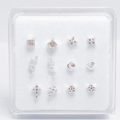 China TRENDY Nose Pin Bone Studs Cubic Zircon 22g 925 Sterling Silver Butterfly,Snake,Square,Flower,Star Shape Body Piercing Set Jewelry for sale