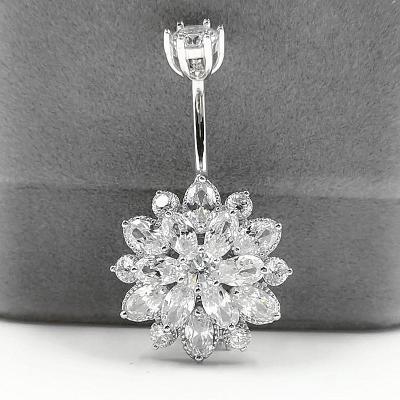 China TRENDY Cubic Zirconia Flower Body Jewelry 925 Sterling Silver Sexy Belly Rings For Women for sale