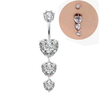 China 925 Sterling Silver TRENDY Heart Shape Belly Button Rings Dangle Navel Rings For Sexy Women Body Piercings Jewelry for sale