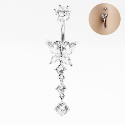 China FASHIONABLE Hypoallergenic Clear 925 Sterling Silver Navel Rings Navel Ring Piercing Butterfly Cubic Zircon Body Jewelry for sale