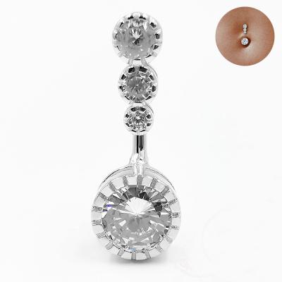 China TRENDY Cubic Ring Bar Barbell Drop Dangle Zircon Belly Button Body Piercing 925 Sterling Silver Women Belly Button Rings Body Jewelry for sale